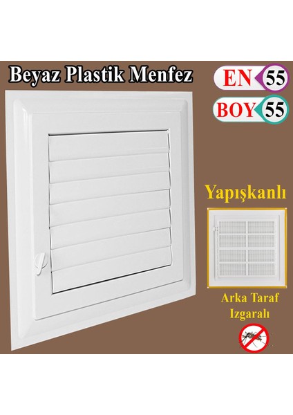 Menfez Banyo Wc Tuvalet Havalandırma Plastik Panjur Beyaz 55X55 cm