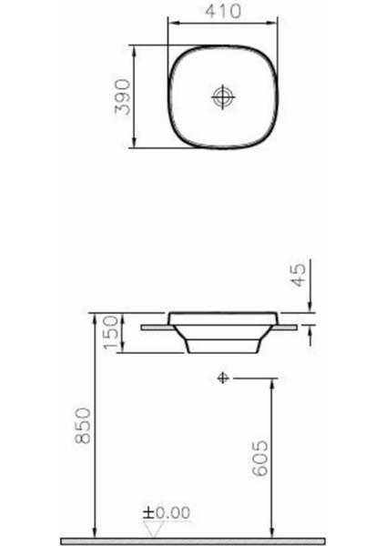 Frame Tezgahüstü Lavabo 5654B483-0016 Yuvarlak - Kompakt - 40X39 cm - Armatür Deliksiz - Su Taşma Deliksiz - Clean - Mat Siyah