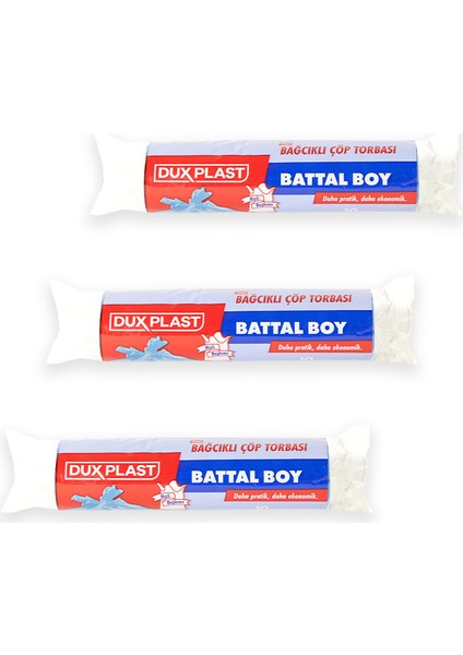 Duxplast Bağcıklı Çöp Torbası - Battal Boy 75X80 cm - 3 Paket - 3X10= 30 Adet