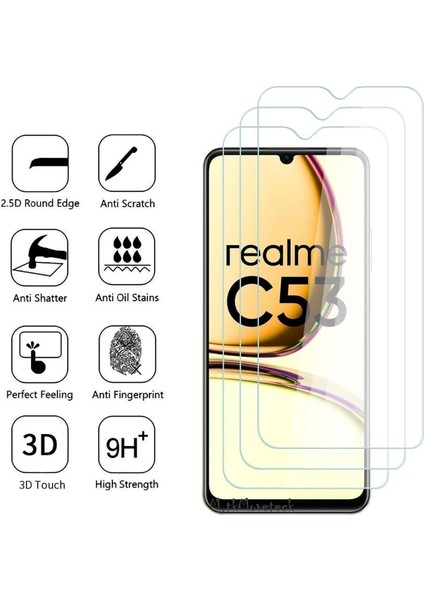 Realme C53 Uyumlu Ekran Koruyucu 9h Temperli Cam Şeffaf Passifik Tam Kaplar Ekran Camı