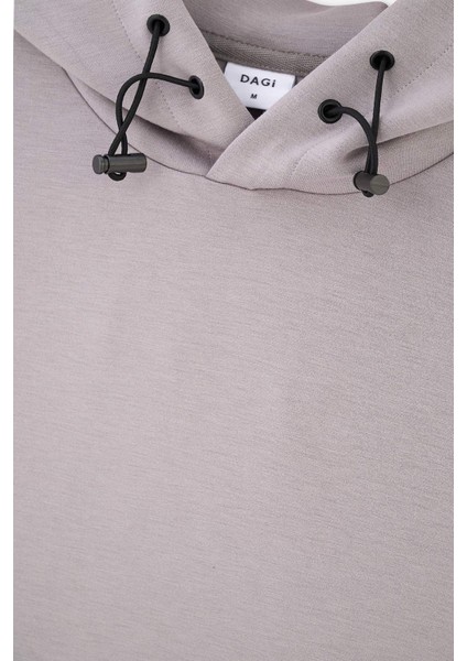 Gri Kapüşonlu Uzun Kollu Sweatshırt