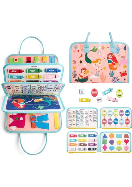 Montessori Keçe Eğitim Çantası Busy Board- Pembe Prenses 8 Sayfa