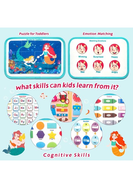 Montessori Keçe Eğitim Çantası Busy Board- Pembe Prenses 8 Sayfa