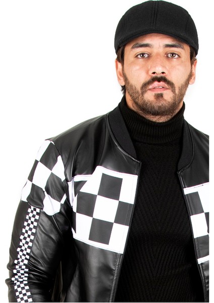 Siyah-Beyaz Dama Desenli Fermuarlı Deri Mont 2100182 fırsatları