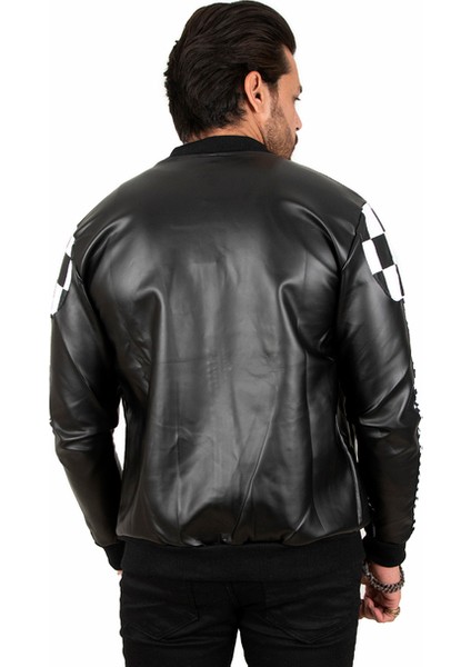 Siyah-Beyaz Dama Desenli Fermuarlı Deri Mont 2100182 indirimleri