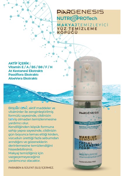 Piar Genesis Nutri Protech Make-Up Remover Facial Cleansing Foam Yüz Temizleme Köpüğü 50ML