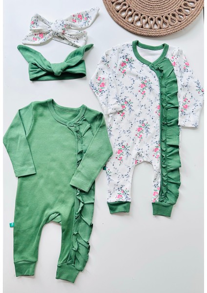 Çiçekli Fırfırlı 4 Parça Tulum Set