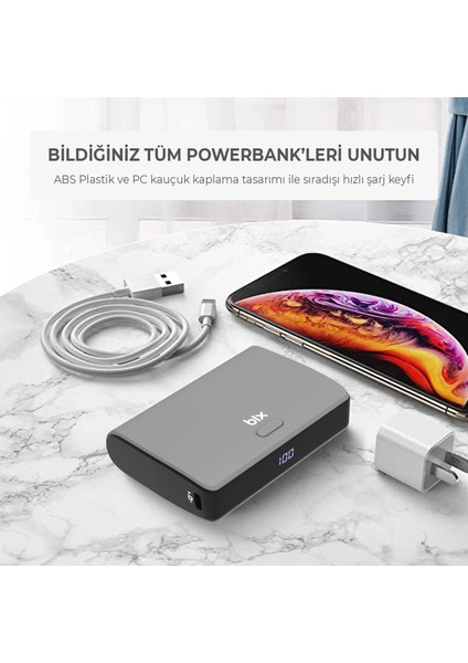 PB106 10000MAH PD20W Type-C USB Çift Çıkışlı LED Göstergeli Mini Powerbank