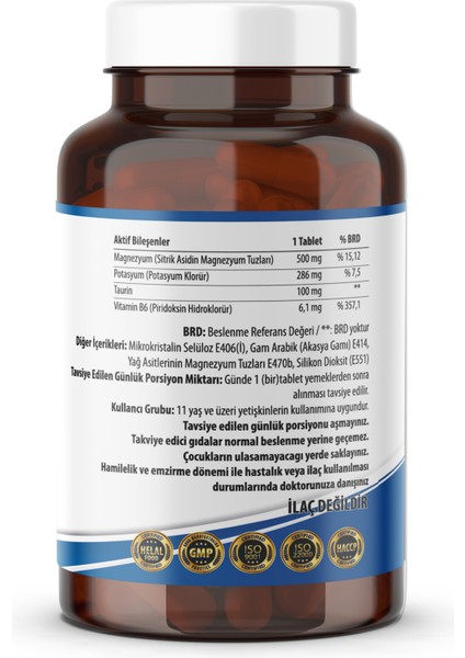 Magnezyum Sitrat 4'lü Form (Potasyum Taurin) & Vitamin B6 - 60 Tablet Magnesium Citrate