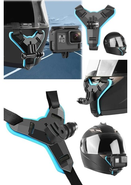Gopro Aksiyon Kamera Kask Alt Çene Bağlantı Aparatı Pratik Mavi