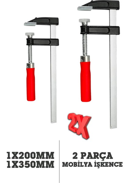 Germany Style Germanystyle  Çok Tercih Edilen Ölçüler Premium Kalite 350,200MM F Tipi Ahşap Çelik Mobilyacı Mengene Kıskaç Işkence 2 Set