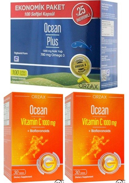 Ocean Vitamin C 1000 mg 30 Tablet 2 Adet + Ocean Plus 1200 mg 100 Softjel