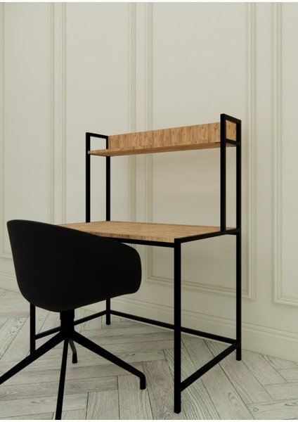 Ahşap Metal Raflı Çalışma Masası