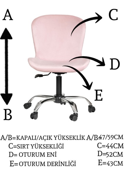 Krom Metal Ayaklı Ofis Çocuk Odası Çalışma Sandalyesi Ayarlanabilir Açelya