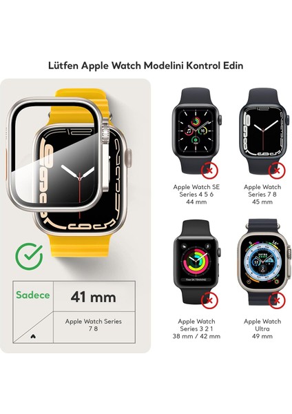 Kip GSM Apple Watch 9 8 7 41MM Ekran Koruma (Apple Watch Ultra Görünüm Kasa) Suya Dayanıklı Sert Pc Tam Koruma Ekran Koruyucu