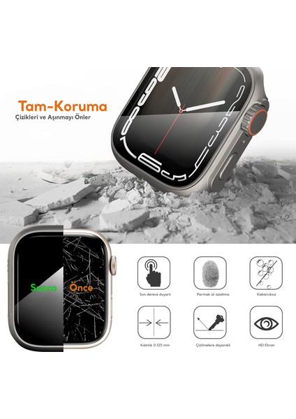 Kip GSM Apple Watch 9 8 7 41MM Ekran Koruma (Apple Watch Ultra Görünüm Kasa) Suya Dayanıklı Sert Pc Tam Koruma Ekran Koruyucu