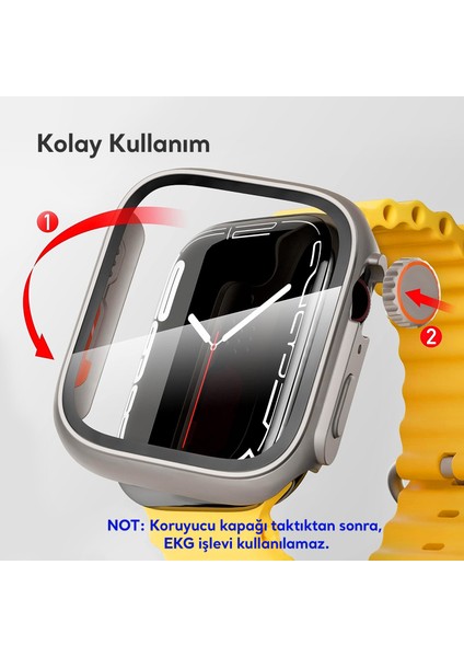 Kip GSM Apple Watch 9 8 7 41MM Ekran Koruma (Apple Watch Ultra Görünüm Kasa) Suya Dayanıklı Sert Pc Tam Koruma Ekran Koruyucu