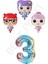 3 Karakter Kız Bebek ve Gökkuşağı Rakam Folyo Balon Seti Yaş 3 1