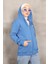 İndigo Kapüşonlu Üç İplik Şardonlu Sweatshirt 5