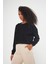 Siyah Kadın Uzun Kollu Crop Sweatshirt - Gobi 2