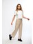 Bej Kadın Bol Paça Eşofman Altı Wide Leg Pantolon - Genas 4
