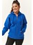 Kadın Büyük Beden Şardonlu Fermuarlı Kalın Mavi Sweatshirt 3