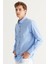 Erkek Mavi Slim Fit Dar Kesim Pamuklu Gizli Düğmeli Yaka Uzun Kollu Oxford Gömlek 2