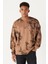 Erkek Vizon Oversize Bol Kesim Bisiklet Yaka Modern Desenli Yumuşak Dokulu Sweatshirt 1