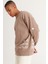 Erkek Bej Oversize Fit Bol Kesim Içi Polarlı 3 Iplik Pamuklu Baskılı Sweatshirt 5