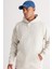 Erkek Bej Oversize Fit Bol Kesim Kapüşonlu Içi Polarlı 3 Iplik Baskılı Sweatshirt 1
