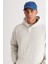 Erkek Bej Oversize Fit Bol Kesim Kapüşonlu Içi Polarlı 3 Iplik Baskılı Sweatshirt 4