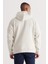 Erkek Bej Oversize Fit Bol Kesim Kapüşonlu Içi Polarlı 3 Iplik Baskılı Sweatshirt 6