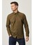 Erkek Haki Slim Fit Dar Kesim Pamuklu Gizli Düğmeli Yaka Uzun Kollu Oxford Gömlek 2