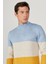 Erkek Mavı-hardal Standart Fit Normal Kesim Yarım Balıkçı Yaka Şardonlu Yumuşak Dokulu Triko Kazak 4