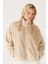 Oversize Fit Geniş Kesim Dik Yaka Tam Fermuarlı Ekru Sherpa Ceket 2
