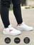 Erkek Beyaz Kırmızı Desenli Kaymaz Taban Ortopedik Garantili Rahat Hafif Günlük Deri Yürüyüş Koşu Sneaker Spor Ayakkabı 2