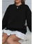 Unisex Oversize 3 Iplik Şardonlu Siyah Sweatshirt 2