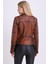 Kadın Kahverengi Hakiki Deri Biker Vintage Mont 4