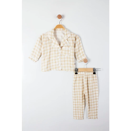 TRENDİMİZBİR Kareli Düğmeli Kız Bebe Pijama Takımı