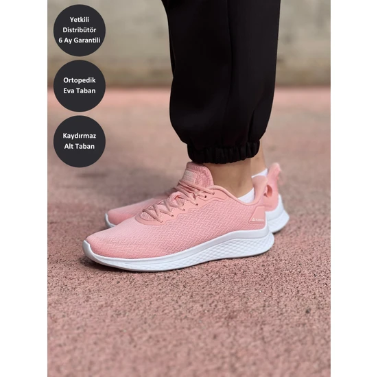 Peak Running EW02428H Kadın Pembe Beyaz Kaymaz Taban Ortopedik Nefes Alabilen Garantili Rahat Hafif Günlük Sneaker Yürüyüş Koşu Spor Ayakkabısı