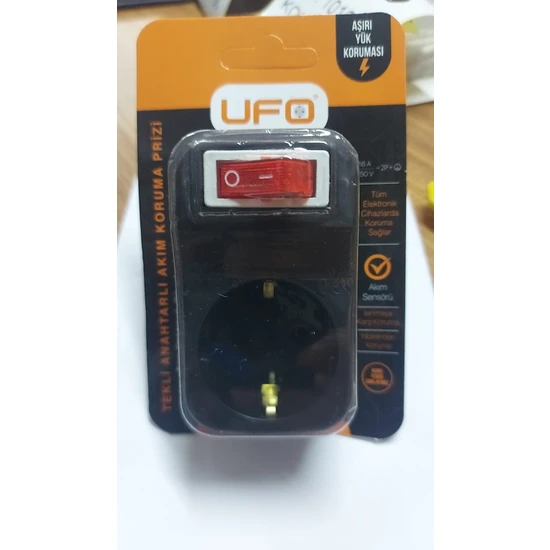 Ufo Anahtarlı Priz Tekli Siyah Akım Korumalı 3500W Ufo Tekli Akım