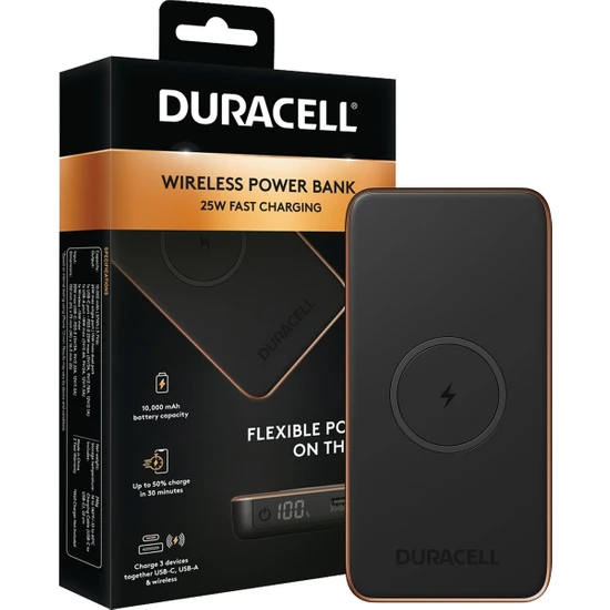 Duracell 10.000MAH Wireless Powerbank CORE10 Pd 25W ( Usb-A, Usb-C ) - Siyah