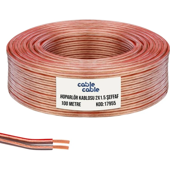 Cable Cable Kordon Hoparlör Kablosu 2 x 1.5 mm Şeffaf 100 mt Cablecable