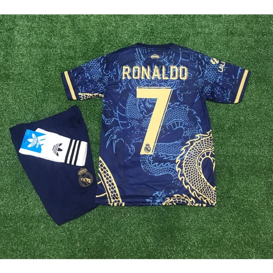 Real Madrid 2023/24 Yeni Sezon Dragon (Ejderha) Desenli Cristiano Ronaldo Forması+Şort+Çorap 3'lü Set