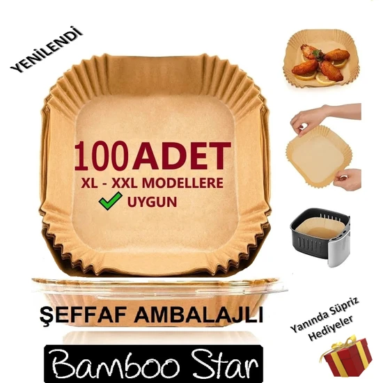 Bamboo Star Airfryer Pişirme Kağıdı Xl-Xxl Büyük Boy 100 Adet Hava Fritöz Parşömen Kağıdı Fırın Kağıdı Tek Kullanımlık Hava Fritöz Kağıt Fırın Sıcak Hava Fritöz Pişirme Kızartma Tavası Için Uygun 20CM