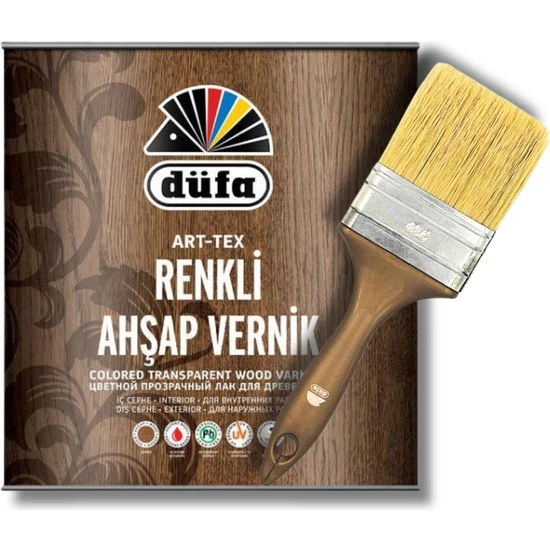 Düfa Art-Tex Renkli Ahşap Vernik 2.5 L ve Düfa 4 Numara Süper Kestirme Boya Fırçası Plastik Saplı