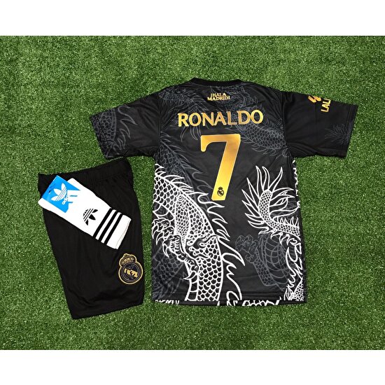 Real Madrid 2023/24 Yeni Sezon Dragon ( Ejderha) Desenli Cristiano Ronaldo Çocuk Forması+Şort+Çorap 3'lü Set