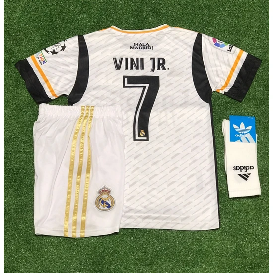 Real Madrid 2023/24 Yeni Sezon Vini Jr Çocuk Forması+Şort+Çorap 3'lü Set