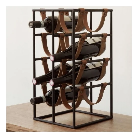 Trend Muud Dekoratif Wine Rack Drink 8 Li Stand Metal Şaraplık Içecek Standı Deri Bantlı Şaraplık