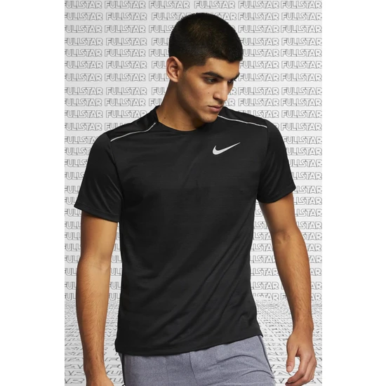 Nike Miler Dri Fit Running Tee Black Reflektörlü Koşu Antrenman Tişörtü Siyah